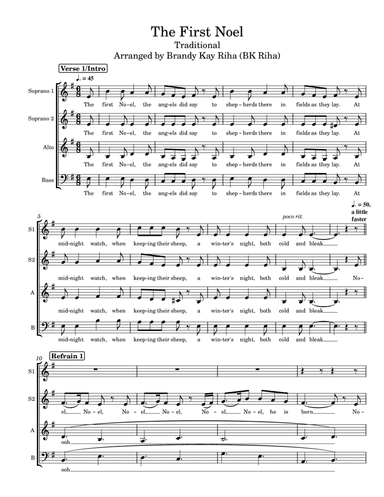 The First Noel (SSAB, key of Em) (arr. Brandy Kay Riha / BK Riha)