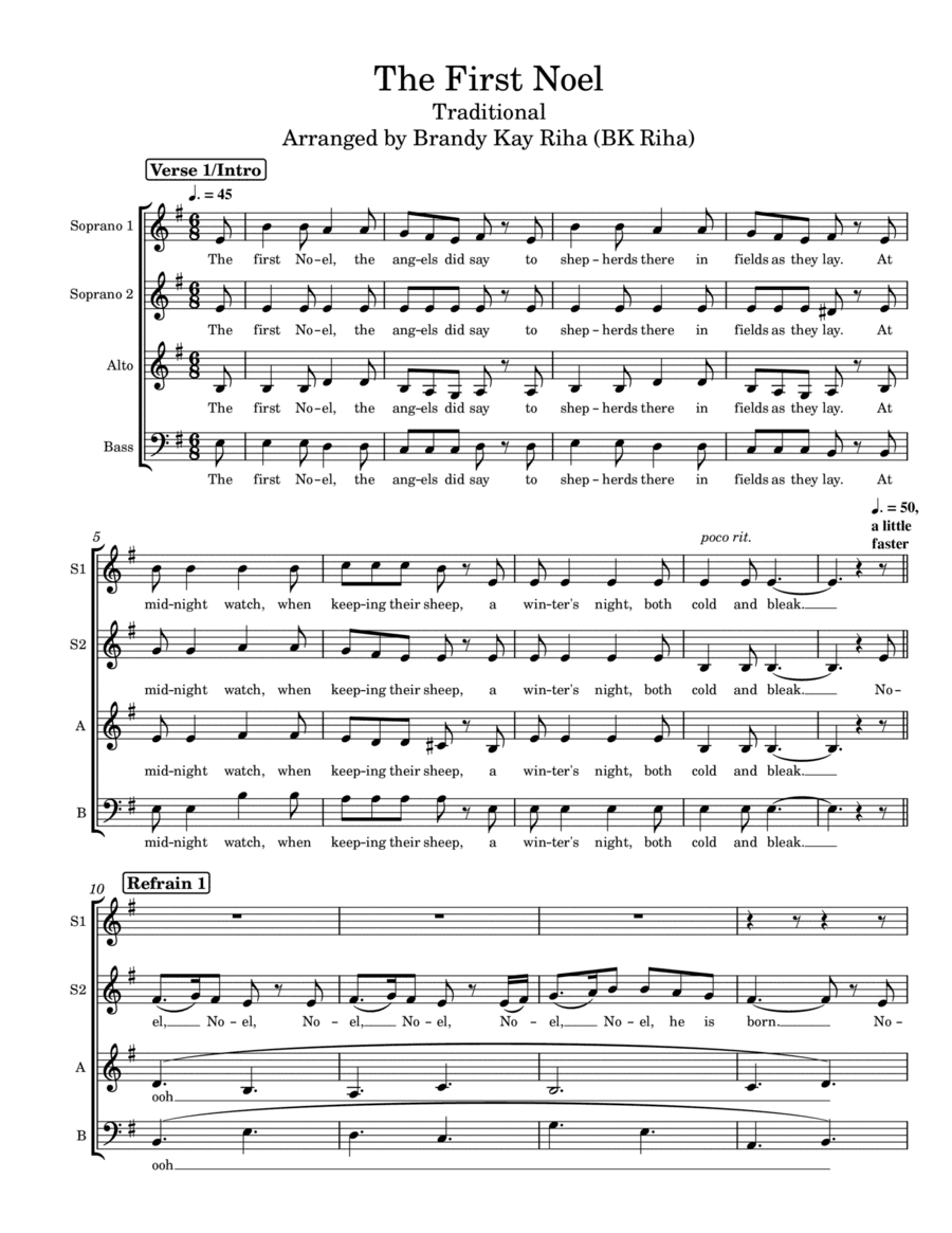 The First Noel (SSAB, key of Em) (arr. Brandy Kay Riha / BK Riha)