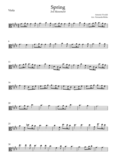 Spring - 3rd Movement (Antonio Vivaldi) for Viola Solo (arr. Fernando Britto)