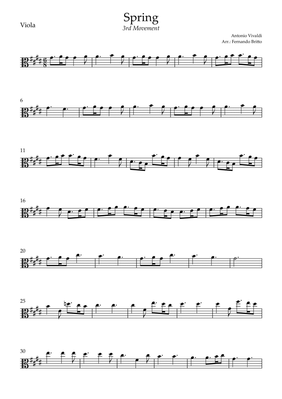 Spring - 3rd Movement (Antonio Vivaldi) for Viola Solo (arr. Fernando Britto)