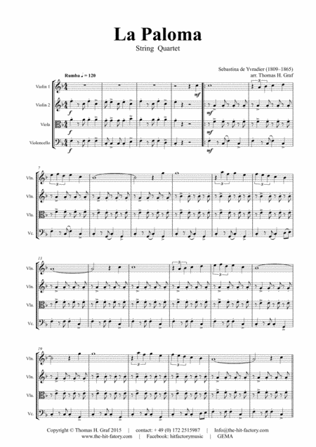 La Paloma - Spanish Habanera - String Quartet (arr. Thomas H. Graf)