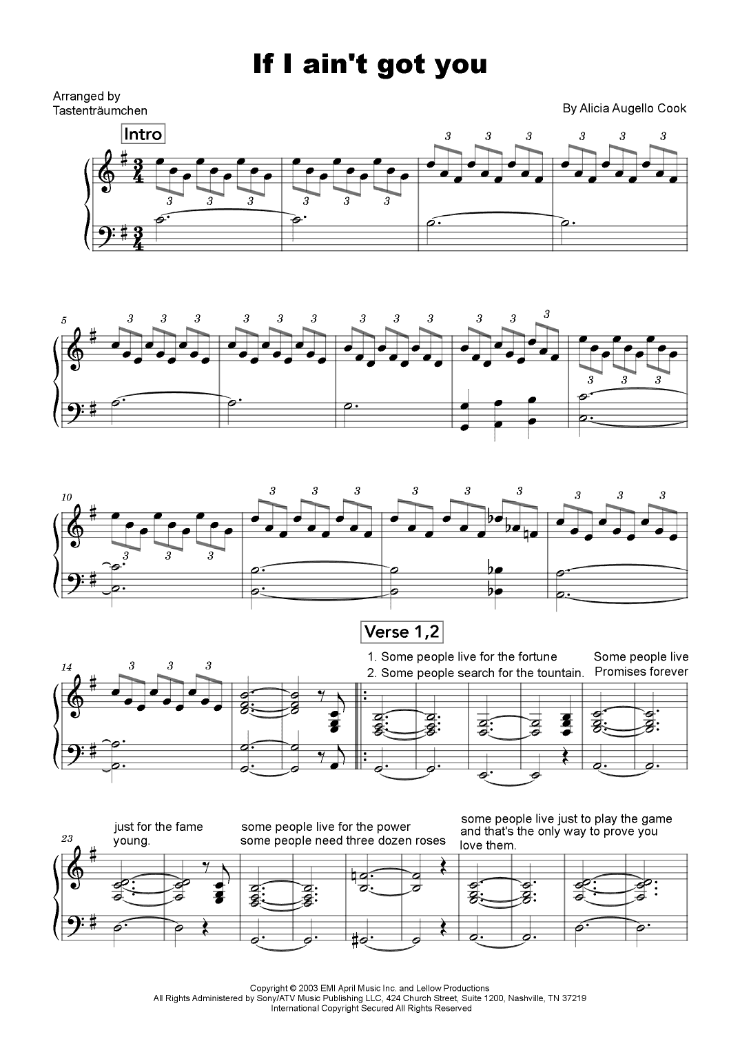 If I Ain't Got You (arr. Tastenträumchen)