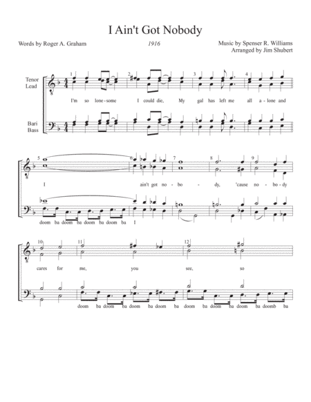 I Ain't Got Nobody (arr. Arranged by Jim Shubert)
