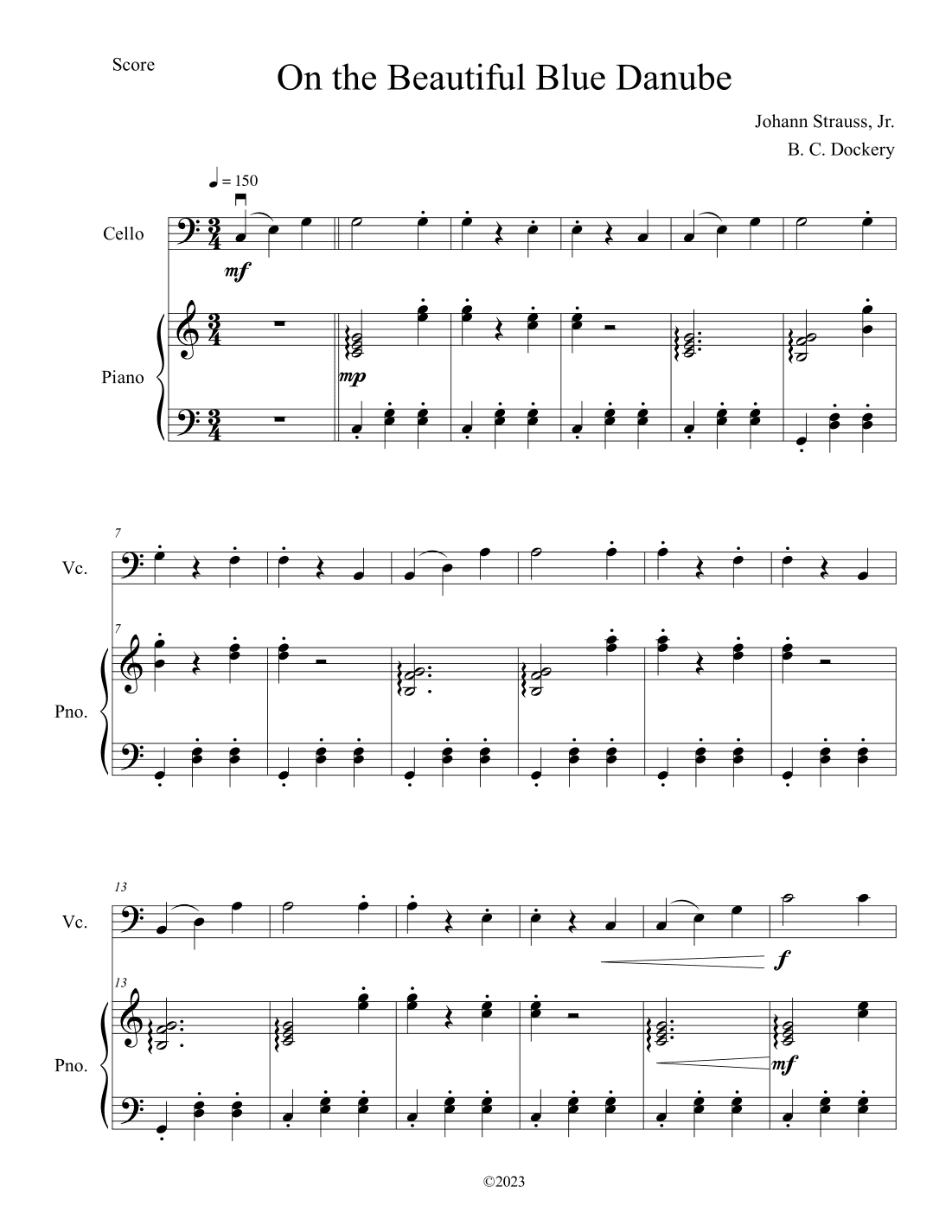 The Blue Danube (Cello Solo with Piano Accompaniment) (arr. B. C. Dockery)