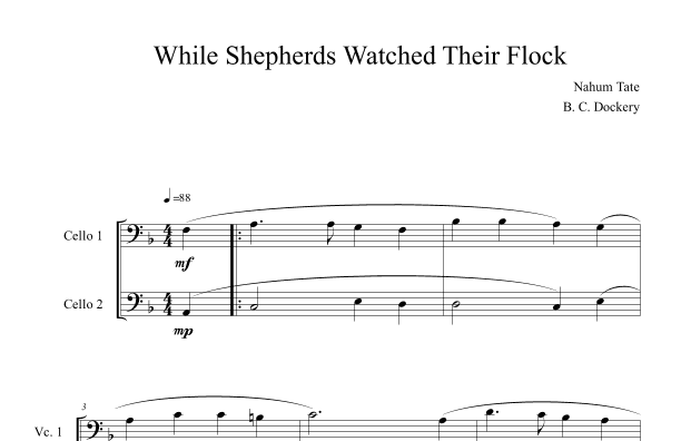 While Shepherds Watched Their Flock (Cello Duet) (arr. B. C. Dockery)
