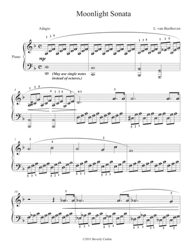 Moonlight Sonata, easy reading notation (arr. Beverly Cashin)