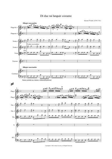 "Di due rai languir costante" - Antonio Vivaldi - Score Only (arr. Arturo Escorza)