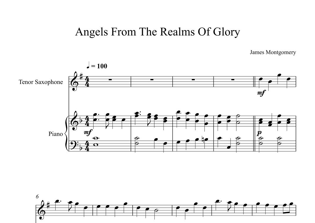 Angels From The Realms Of Glory - James Montgomery (Tenor Sax + Piano) (arr. Digital Book Music)