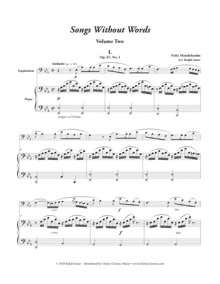 Six Songs Without Words for Euphonium & Piano, Volume II (arr. Ralph Sauer)