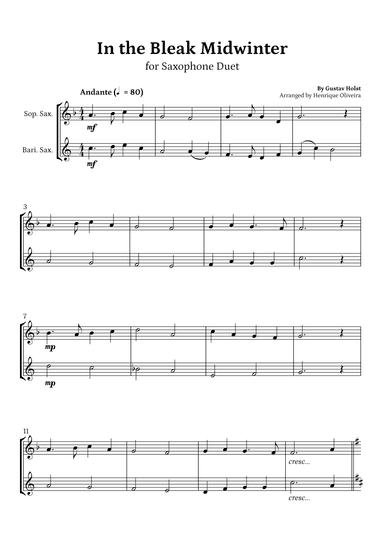 In the Bleak Midwinter (Saxophone Duet) - Beginner Level (arr. Henrique Oliveira)