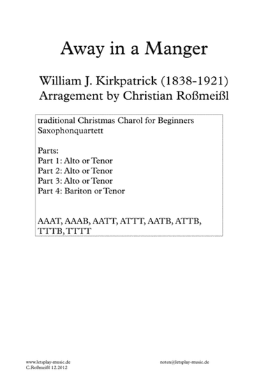 Away in The Manger for Saxophonquartet (arr. Christian Roßmeißl)