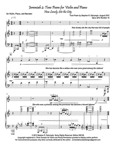 Jeremiah 2 - Lonely City  Tone Poem for Violin and Piano by Stephen R Dalrymple