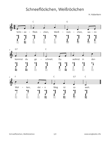 Schneeflöckchen, Weißröckchen (arr. songbooks.info)