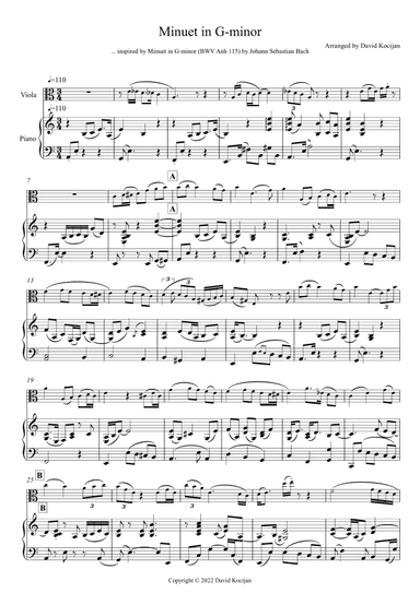 Minuet in G-minor (viola & piano) (arr. David Kocijan)