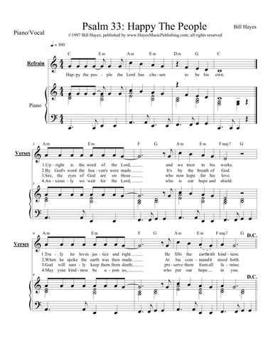 Psalm 33:  Happy The People (Piano/Vocal with adapted lyrics)