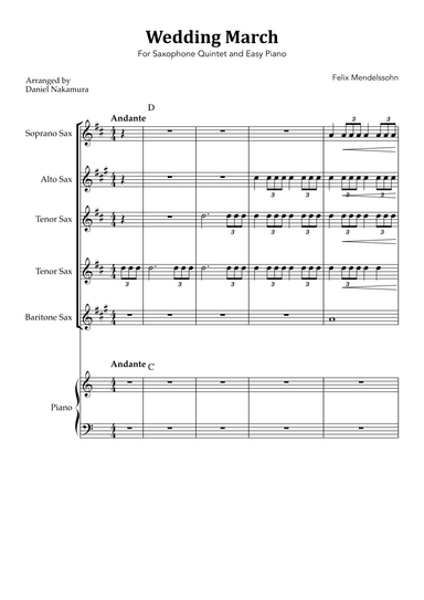 Wedding March (For Sax Quintet and Easy Piano) (arr. Daniel Nakamura)