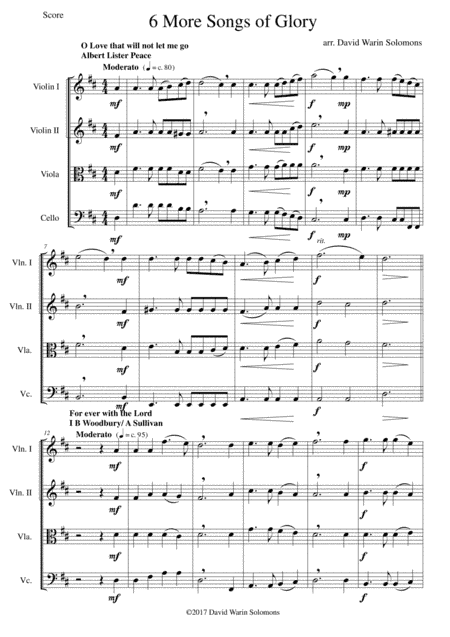 6 more Songs of Glory for string quartet (arr. David Warin Solomons)