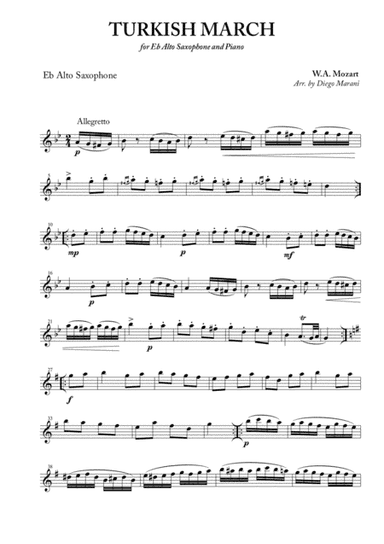 Turkish March for Alto Saxophone and Piano (arr. Diego Marani)