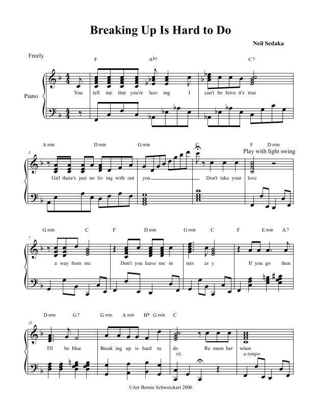 Breaking Up Is Hard To Do (arr. Bernie Schweickart)