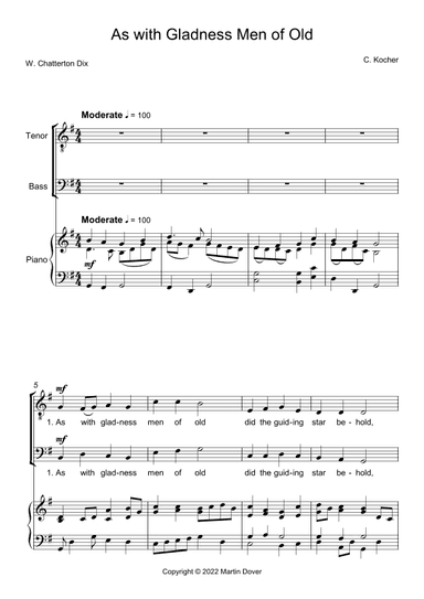 As with Gladness men of old - 2 part choir - TB - Lower Voices (arr. Martin Dover)