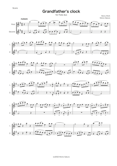 Grandfather's clock for 2 Flutes, Flute duet (arr. Momo Sakura)
