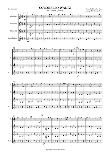 Colonello Waltz for Clarinet Quartet (arr. Martin Todd)