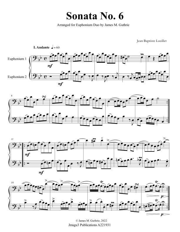 Loeillet: Sonata No. 6 for Euphonium Duo (arr. James M. Guthrie)