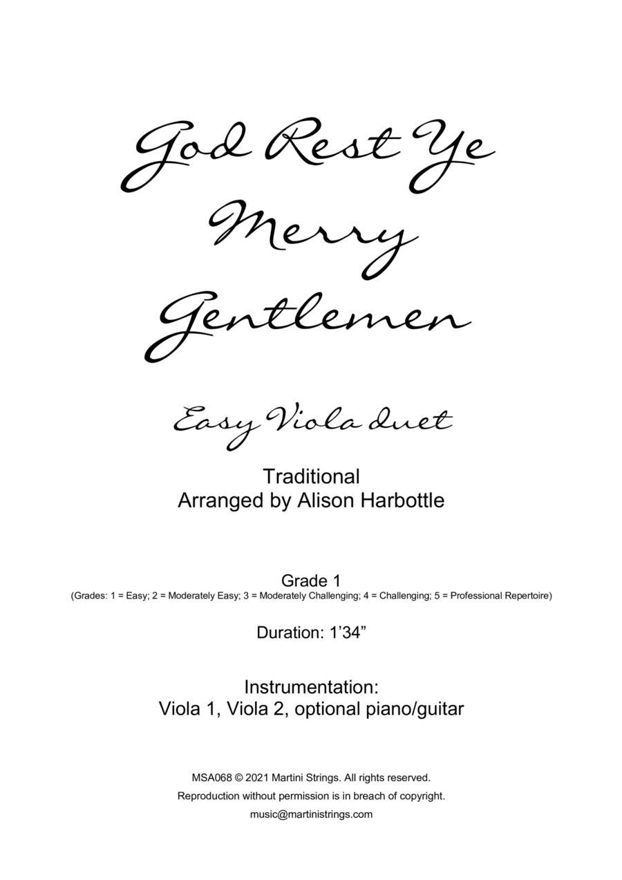 God Rest Ye Merry Gentlemen - easy viola duet (arr. Alison Harbottle)