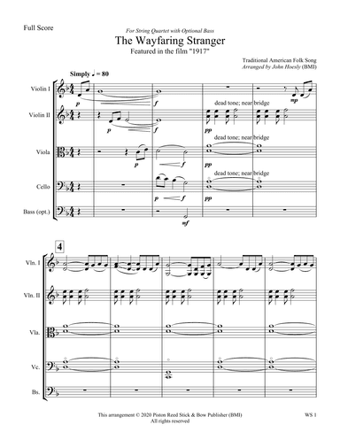 (I Am A Poor) Wayfaring Stranger- string quartet (arr. John Hoesly)