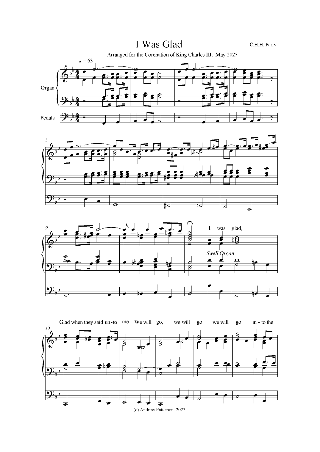 I Was Glad - Organ Solo (arr. Andrew Patterson)