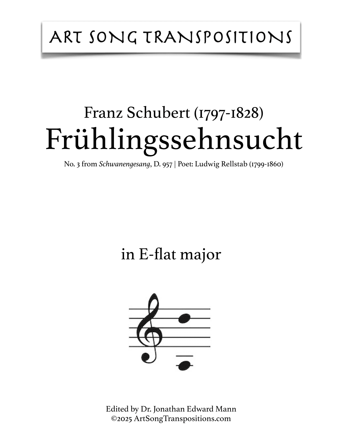 SCHUBERT: Frühlingssehnsucht, D. 957 no. 3 (transposed to E-flat major) (arr. ArtSongTranspositions.com)