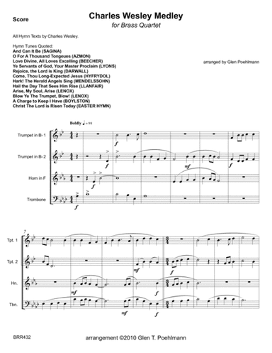 CHARLES WESLEY MEDLEY - unaccompanied BRASS QUARTET (12 hymn medley) (arr. Glen Poehlmann)