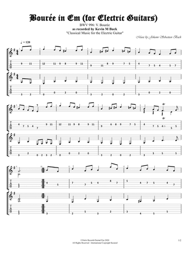Lute Suite in E Minor, BWV 996 "Bourrée in E Minor" (Arr. for Two Electric Guitars by Kevin M Buck) (arr. Eternal Eye Publishing)