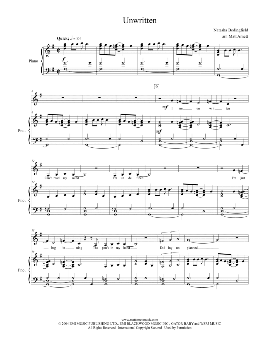 Unwritten (arr. Matt Arnett)