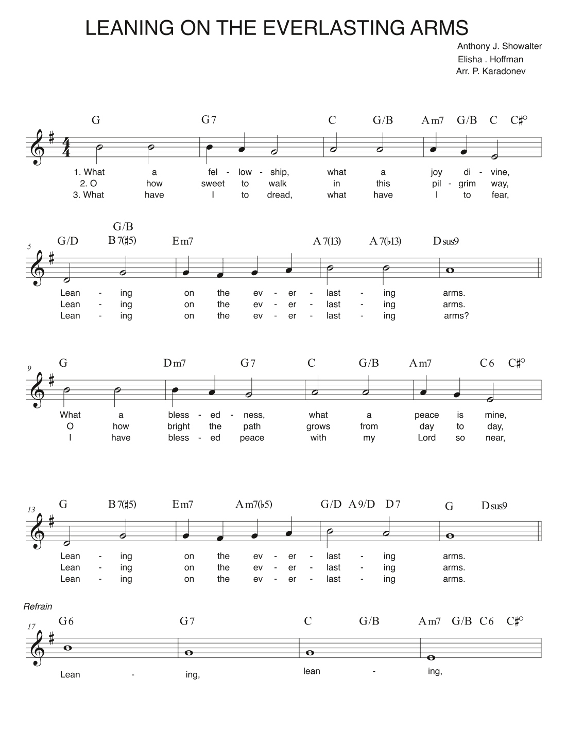 Leaning On The Everlasting Arms (key of G) (arr. Plamen Karadonev)