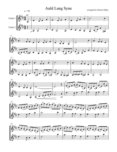 Auld Lang Syne for violin duet (arr. Marion Maby)
