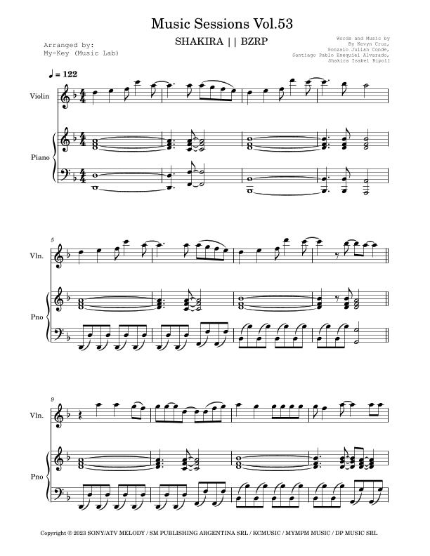 Shakira: Bzrp Music Sessions Vol. 53 (arr. My-Key (Music Lab))