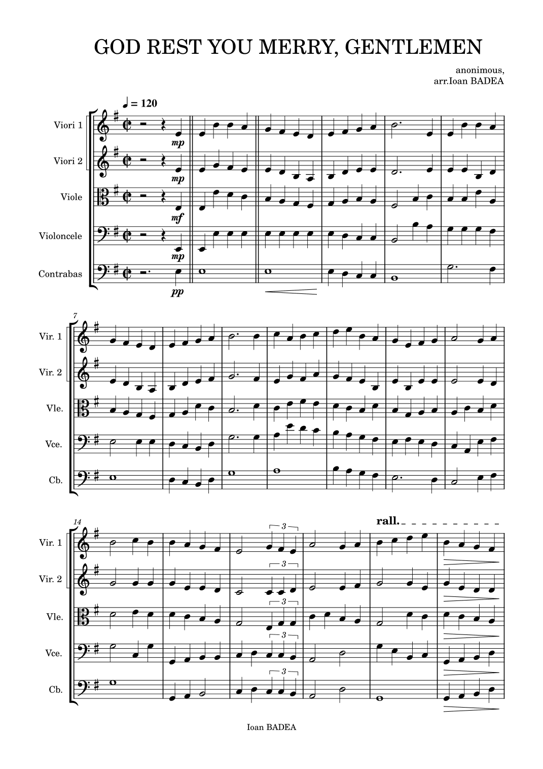 GOD REST YOU MERRY, GENTLEMEN - string orchestra - Score Only (arr. Ioan Badea)