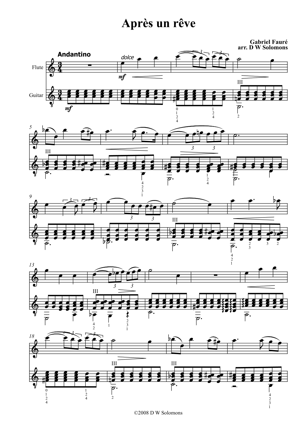 Après un rêve (After a dream) for flute and guitar (arr. David Warin Solomons)