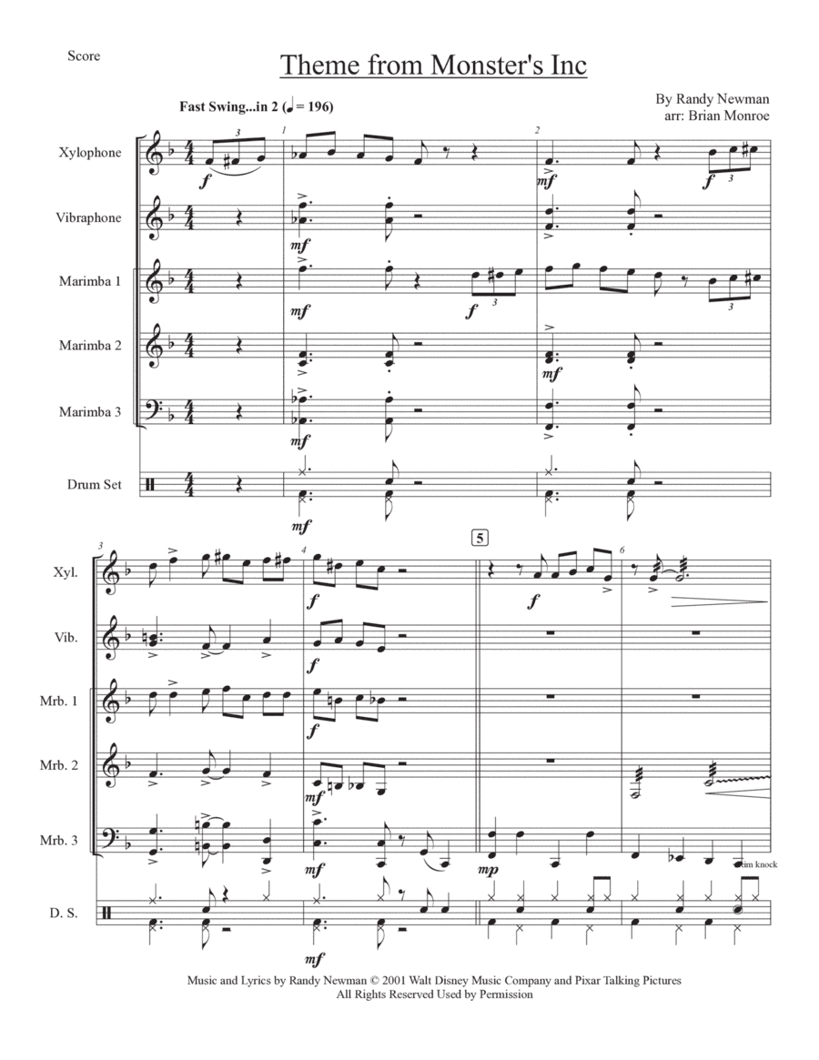 Monsters Inc. (arr. Brian Monroe)