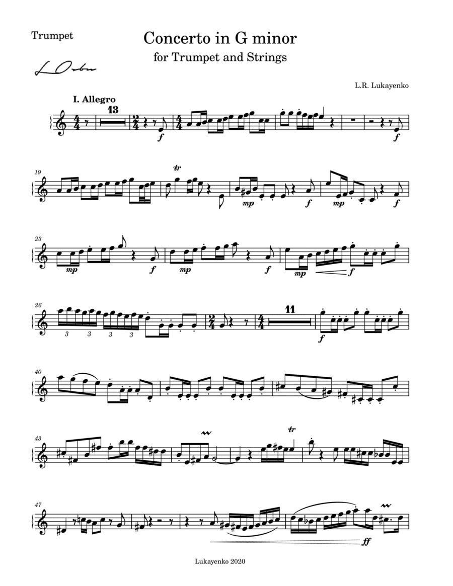 Trumpet Concerto in G minor (Trumpet and Piano)