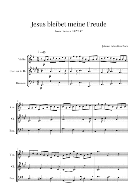 Bach - Jesus bleibet meine Freude for Violin, Clarinet and Bassoon (arr. Cadenza Editions)