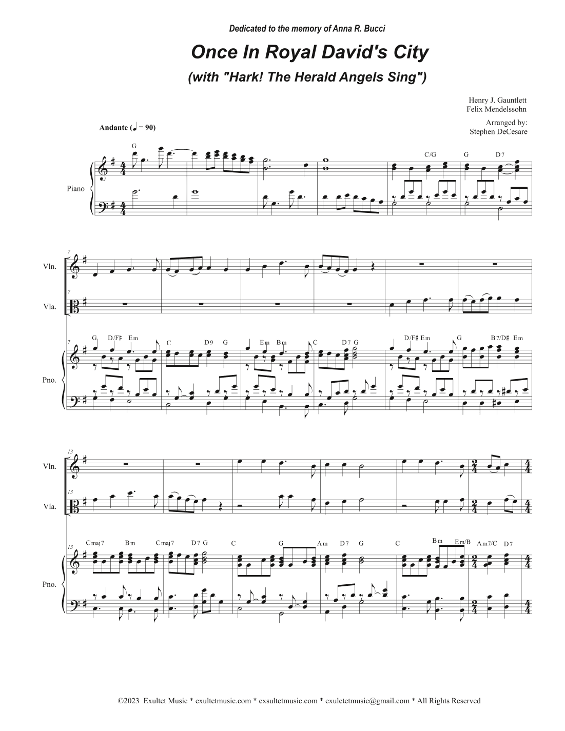 Once In Royal David's City (with "Hark! The Herald Angels Sing") (Duet for Violin and Viola) (arr. Stephen DeCesare)