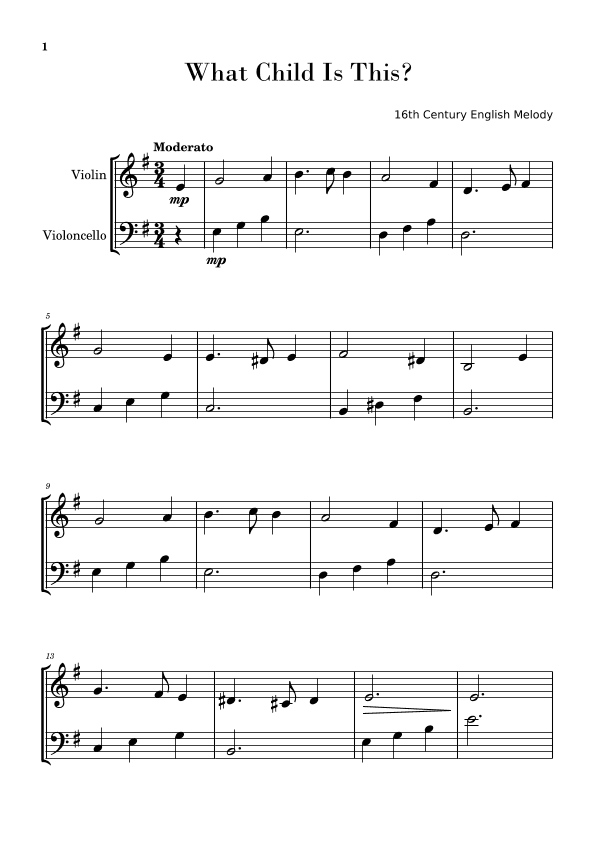 What Child Is This? (Greensleeves) for Easy Violin and Cello Duo (arr. Gisele Sant'Ana)
