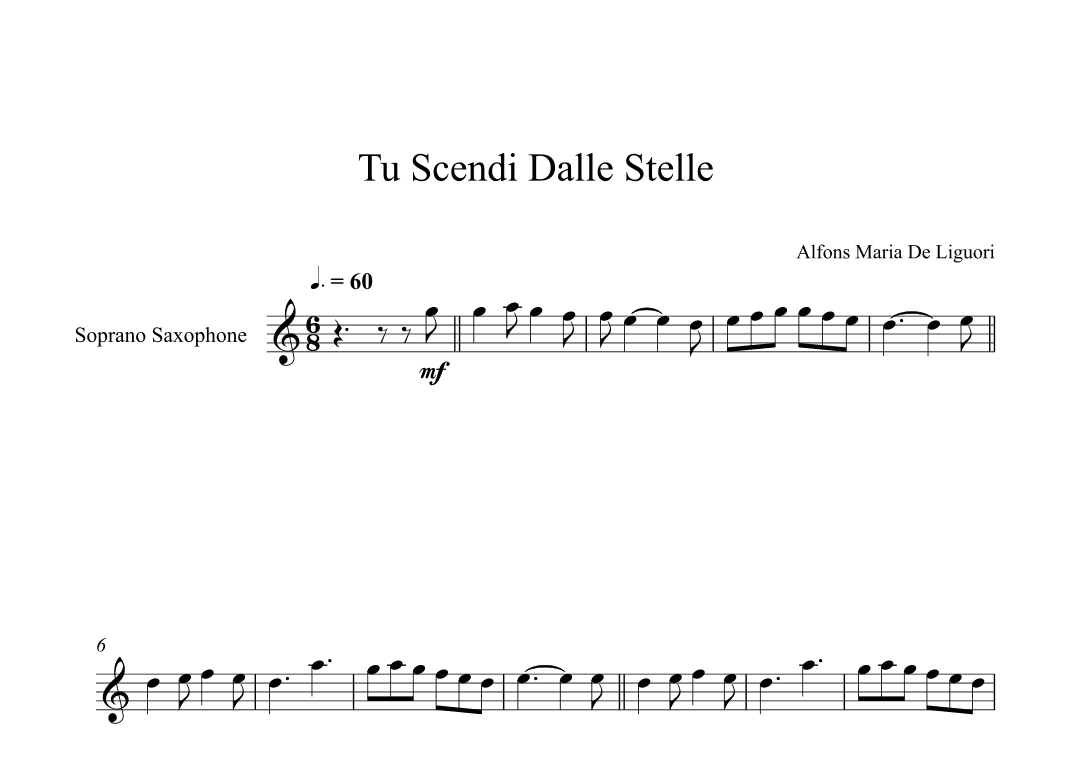 Tu Scendi Dalle Stelle - Alfons Maria De Liguori (Soprano Sax) (arr. Digital Book Music)