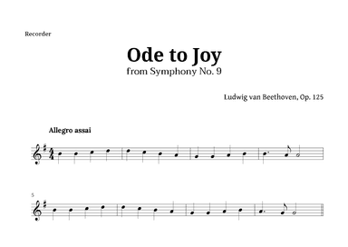 Ode to Joy by Beethoven for Recorder (arr. Langanho)