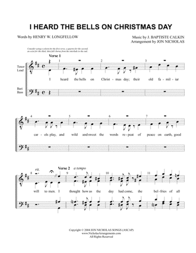I Heard The Bells On Christmas Day (arr. Jon Nicholas)