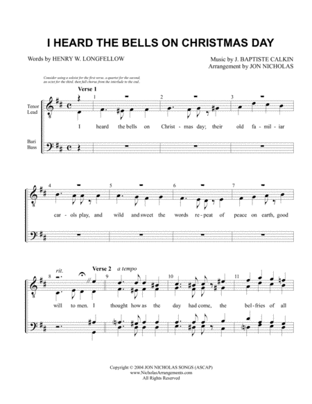I Heard The Bells On Christmas Day (arr. Jon Nicholas)