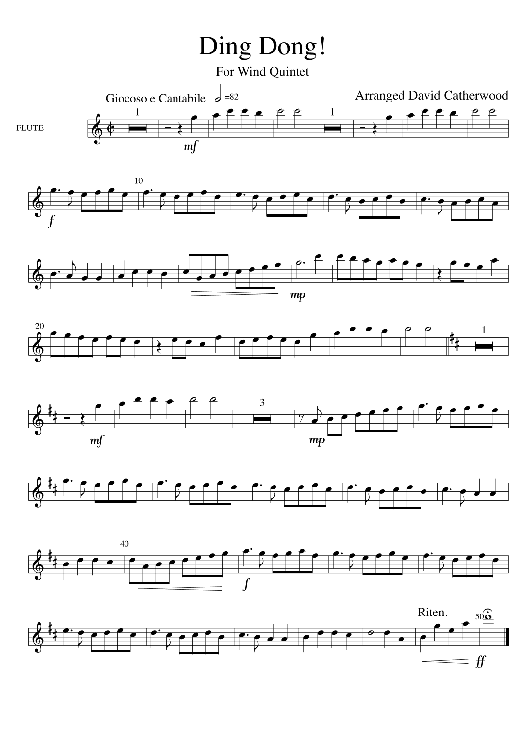 Ding Dong! (merrily on high) arranged for Wind Quintet by David Catherwood (arr. David Catherwood)