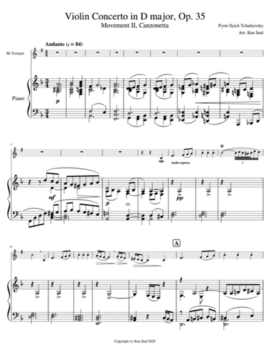 Tchaikovsky Violin Concerto Mvt 2 "Canzonetta" for Trumpet and Piano (arr. Ken Saul)